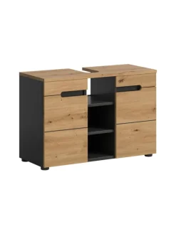 Waschbeckenunterschrank in Basalt grau/Artisan Eiche - (B) 80 x (H) 55 x (T) 34