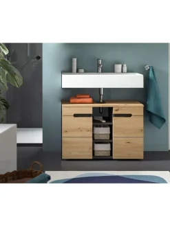 Waschbeckenunterschrank in Basalt grau/Artisan Eiche - (B) 80 x (H) 55 x (T) 34