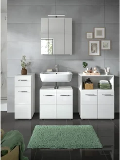 Waschbeckenunterschrank in Weiß/Weiß Hochglanz - (B) 60 x (H) 54 x (T) 30