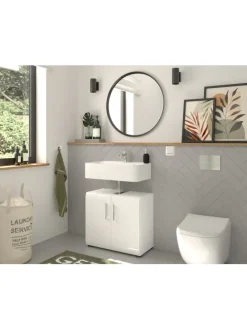 Waschbeckenunterschrank in Weiß/Weiß Hochglanz - (B) 60 x (H) 54 x (T) 30