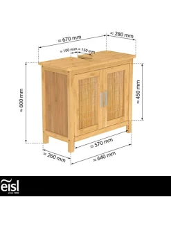 Waschbeckenunterschrank in Hellbraun - (B)67 x (H)60 x (T)28 cm