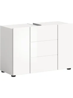 Waschbeckenunterschrank in weiß/weiß hochglanz - (B) 82 x (H) 56 x (T) 34