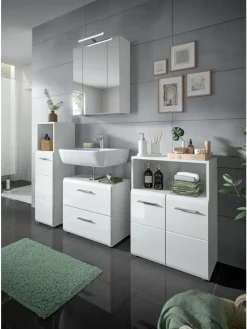 Waschbeckenunterschrank in Weiß/Weiß Hochglanz - (B) 60 x (H) 54 x (T) 30