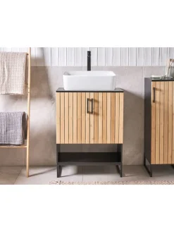 Waschbeckenunterschrank MISCANTI in Braun/Schwarz - (W) 60 x (H) 80 x (L) 30 cm