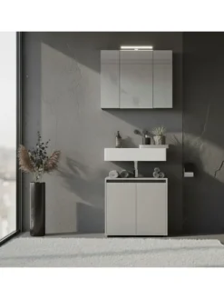 Waschbeckenunterschrank Soft-Close, 2 Türen, Made in Germany in Steingrau