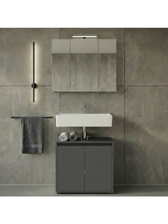 Waschbeckenunterschrank Soft-Close, 2 Türen, Made in Germany in Graphit