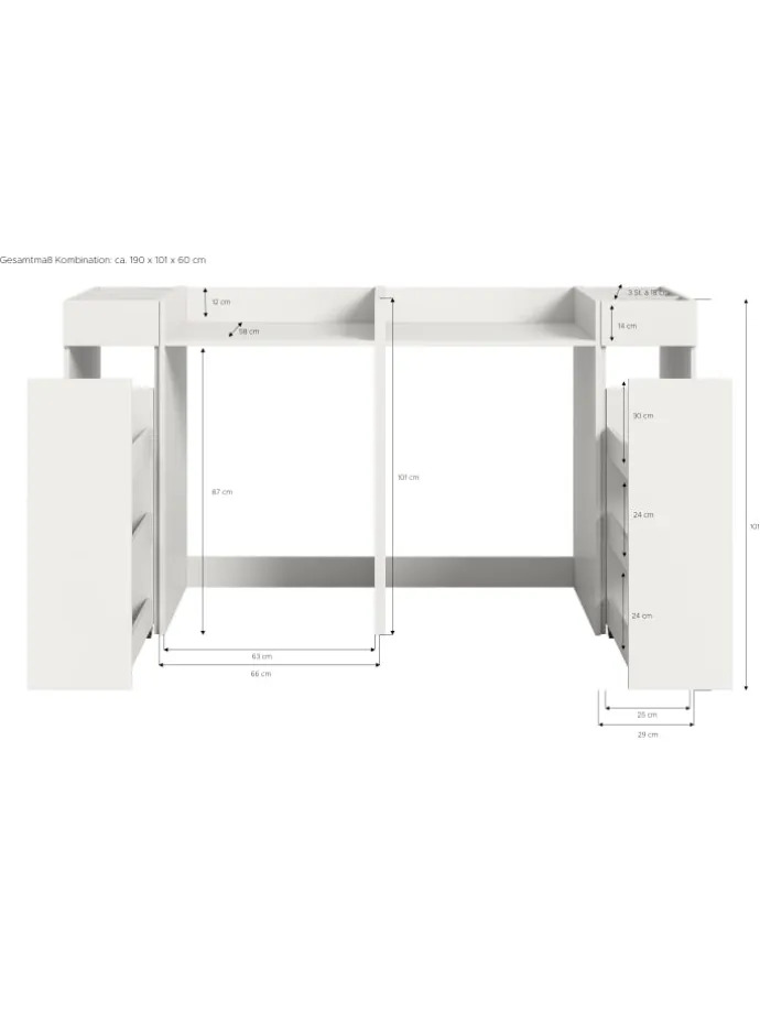 Waschmaschienenumbau Set in weiß/weiß - (B) 190 x (H) 101 x (T) 60