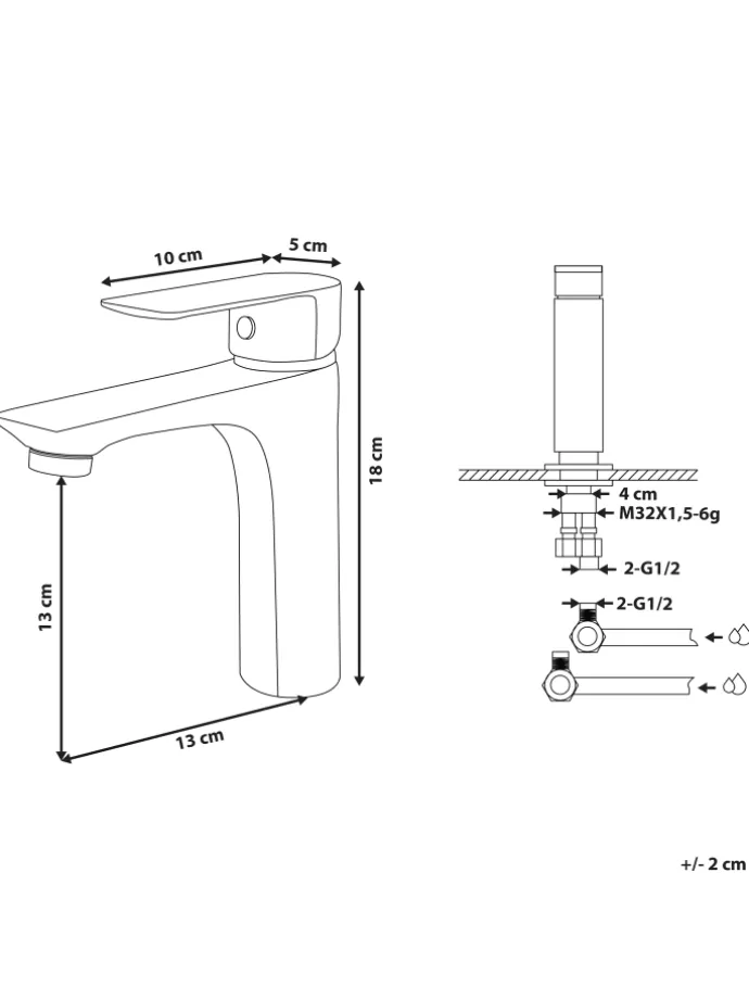 Wasserhähne BERLOI in Gold - (W) 5 x (H) 18 x (L) 13 cm