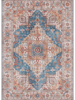 Webteppich "Sylla" in Blau/ Rot