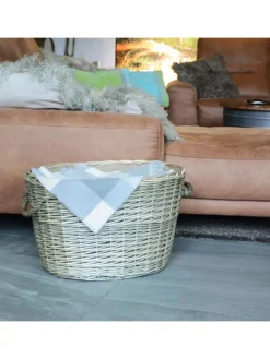 Weidekorb gefüttert mit Seilgriffen in Grau