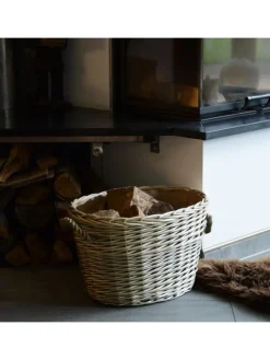 Weidekorb gefüttert mit Seilgriffen in Grau