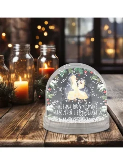 Weihnachts Schneekugel Pinguin umarmen mit Spruch in Kreidetafel