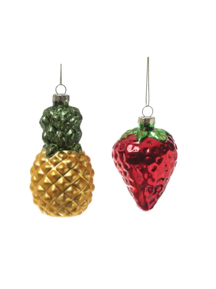 Weihnachtsbaumschmuck Ananas Erdbeere Glas H. 12cm/9cm in bunt