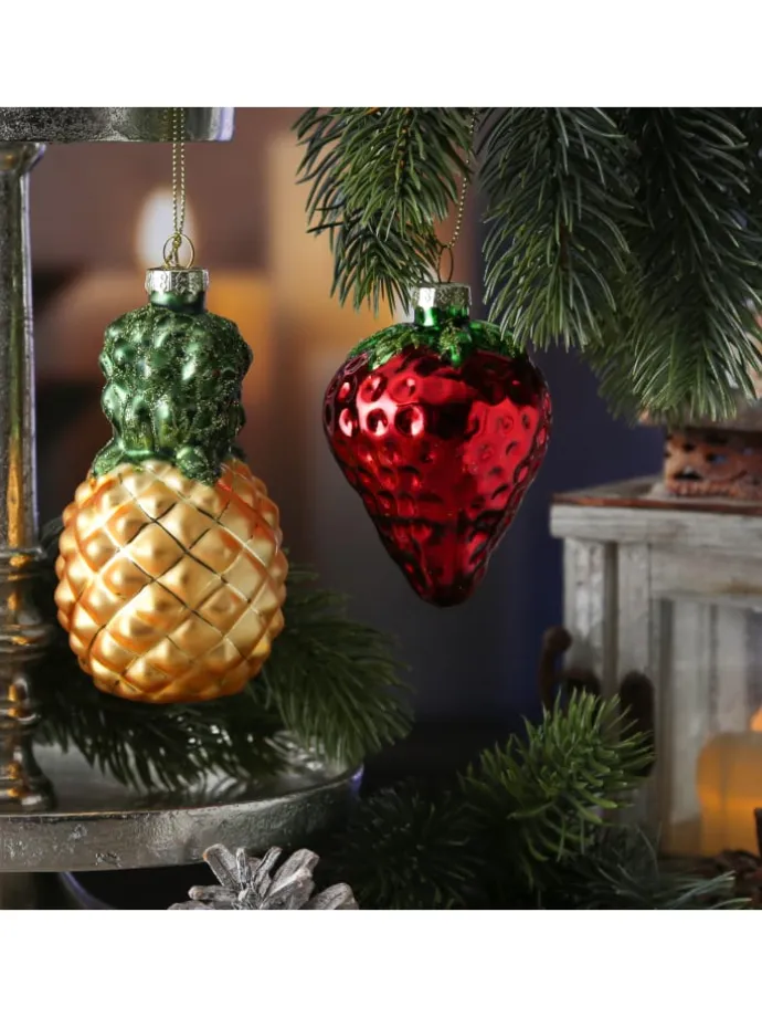 Weihnachtsbaumschmuck Ananas Erdbeere Glas H. 12cm/9cm in bunt