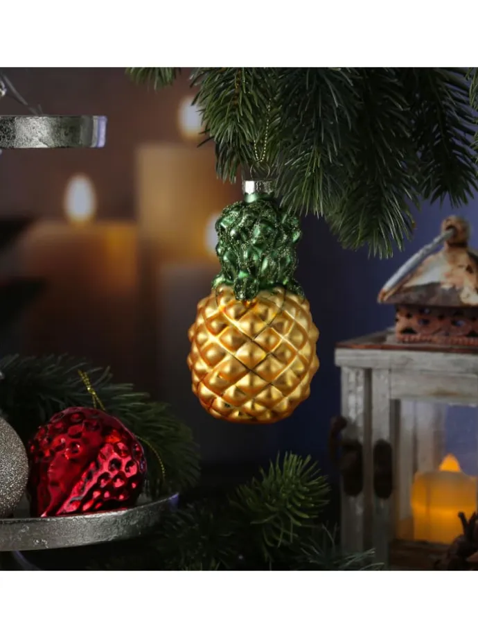 Weihnachtsbaumschmuck Ananas Erdbeere Glas H. 12cm/9cm in bunt