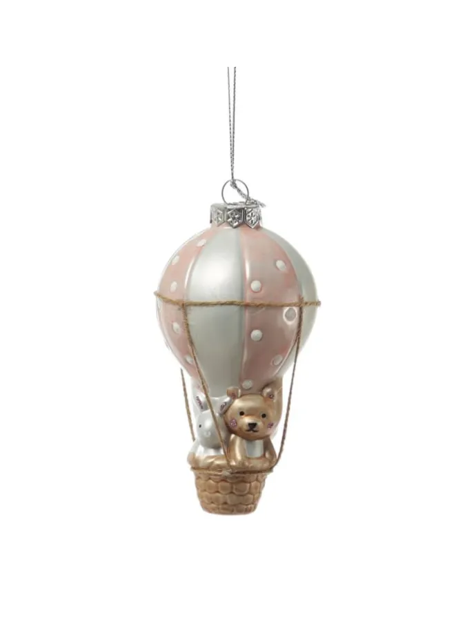 Weihnachtsbaumschmuck Ballon mit Bär und Hase H: 13cm in rosa