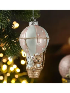 Weihnachtsbaumschmuck Ballon mit Bär und Hase H: 13cm in rosa