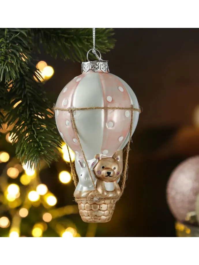 Weihnachtsbaumschmuck Ballon mit Bär und Hase H: 13cm in rosa