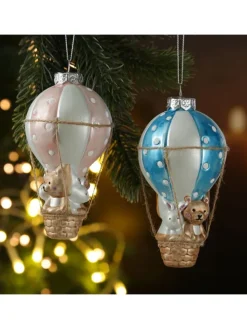 Weihnachtsbaumschmuck Ballon mit Bär und Hase H: 13cm in rosa