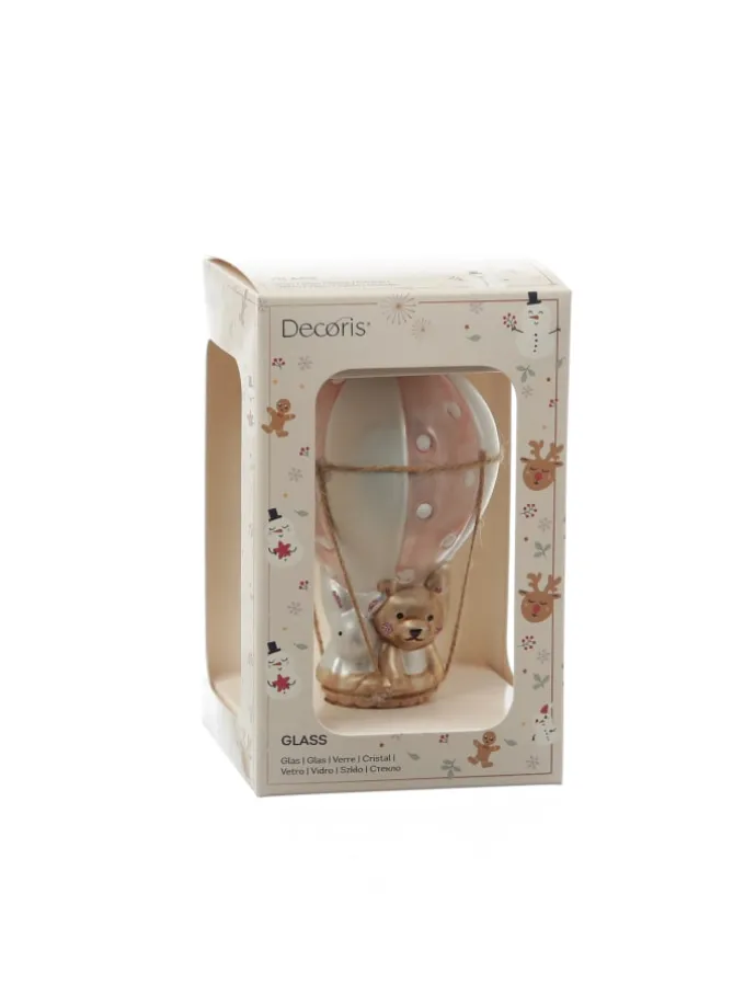 Weihnachtsbaumschmuck Ballon mit Bär und Hase H: 13cm in rosa