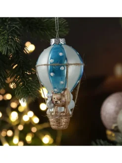 Weihnachtsbaumschmuck Ballon mit Bär und Hase H: 13cm in blau