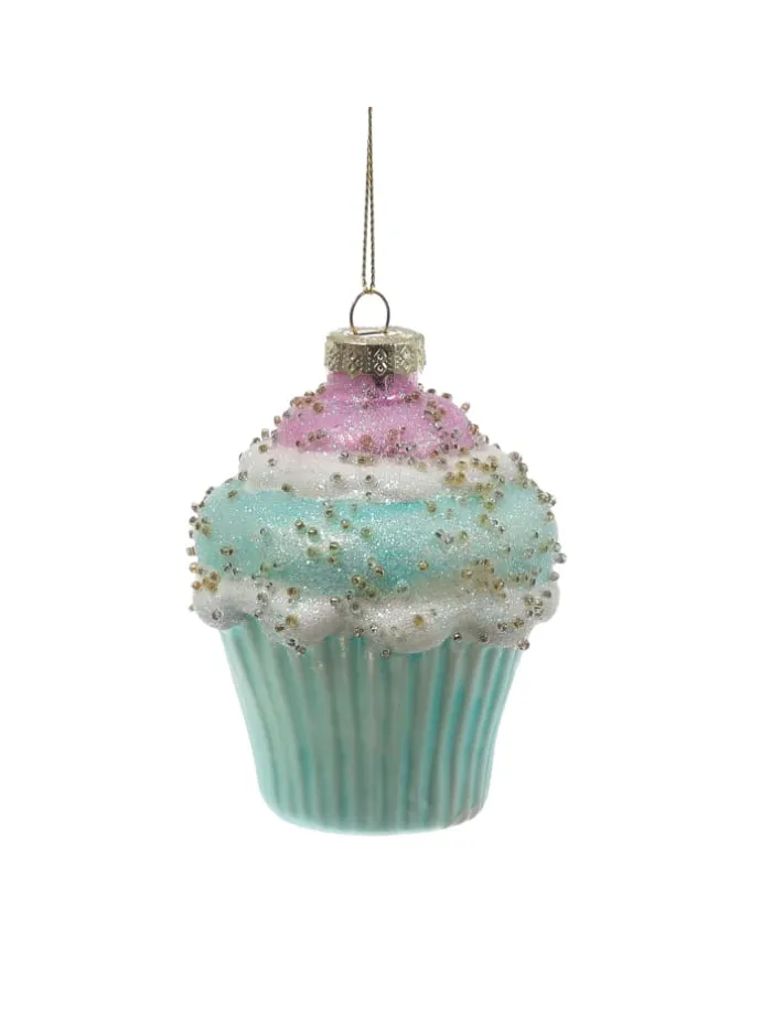 Weihnachtsbaumschmuck Eis Cupcake mit Perlen H: 13cm/10cm in bunt