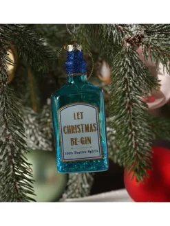 Weihnachtsbaumschmuck GIN Flasche Glas mundgeblasen H: 12cm in blau