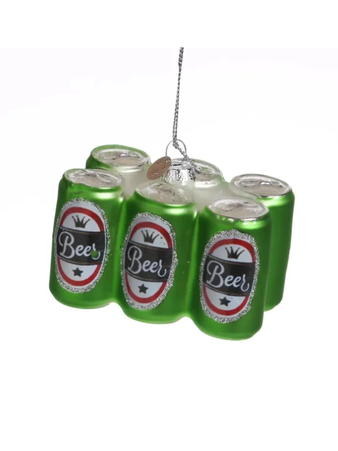 Weihnachtsbaumschmuck SIXPACK Bier aus Glas H: 5,1cm in grün