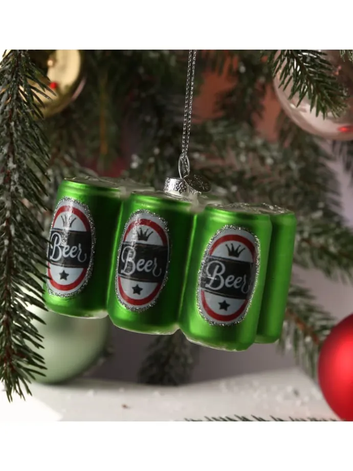 Weihnachtsbaumschmuck SIXPACK Bier aus Glas H: 5,1cm in grün