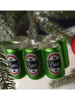 Weihnachtsbaumschmuck SIXPACK Bier aus Glas H: 5,1cm in grün