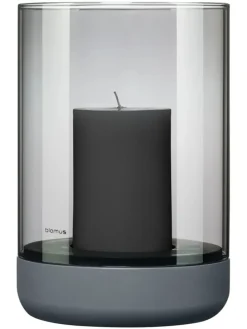 Windlicht ''Calma'' in Grau - (H)22 x Ø 15 cm