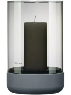 Windlicht ''Calma'' in Grau - (H)19 x Ø 12 cm