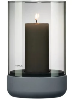 Windlicht ''Calma'' in Grau - (H)19 x Ø 12 cm