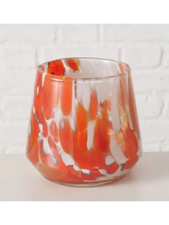 Windlicht "Layla" in Transparent/ Orange - (H)9,5 x Ø 9 cm