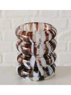 Windlicht "Tocka" in Weiß/ Braun - (H)10 x Ø 8,5 cm