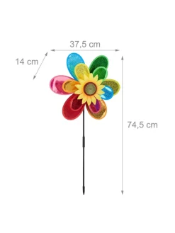 Windrad Blume in Bunt - (B)37,5x (H)74,5 x (T)14 cm