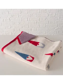 Wohndecke "Remsy" in Weiß/ Blau/ Rot - (L)170 x (B)130 cm