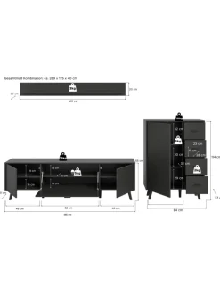 Wohnkombination (B/H/T: 269x175x40 cm) in grau matt tiefzieh
