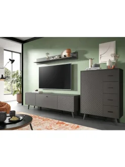 Wohnkombination (B/H/T: 269x175x40 cm) in grau matt tiefzieh