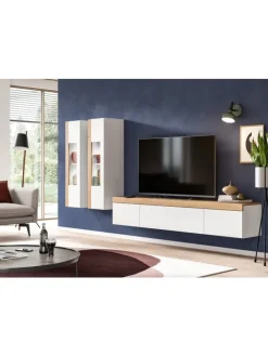 Wohnkombination (B/H/T: 225x34x33 cm) in weiß