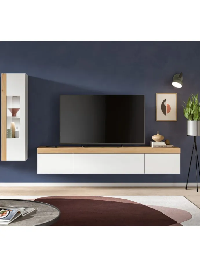 Wohnkombination (B/H/T: 225x34x33 cm) in weiß