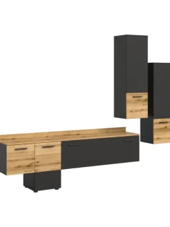 Wohnwand (B/H/T: 247x196x37 cm) in Grau inkl. Rückwandbeleuchtung