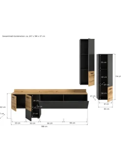 Wohnwand (B/H/T: 247x196x37 cm) in Grau inkl. Rückwandbeleuchtung