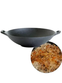 WOK Pfanne aus Gusseisen in schwarz - D: 37cm