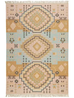 Woll-Teppich "Monmartre" in Senf/ Rosa/ Mint