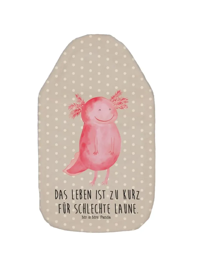 Wärmekissen Axolotl Glücklich mit Spruch in Grau Pastell