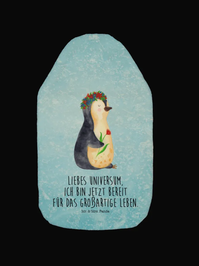 Wärmekissen Pinguin Blumen mit Spruch in Eisblau