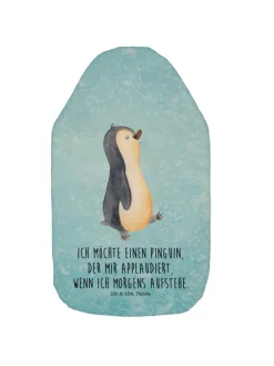 Wärmekissen Pinguin mHerzieren mit Spruch in Eisblau