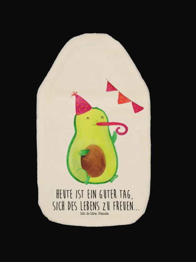 Wärmflasche Avocado Party mit Spruch in Weiß