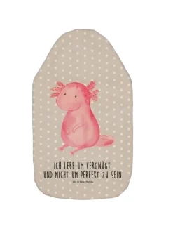 Wärmflasche Axolotl Niedlich mit Spruch in Grau Pastell